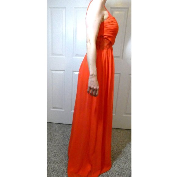 Little Mistress Womens 6 Coral Prom Maxi Dress Long Gown Lace Chic Gorgeous - Picture 4 of 13